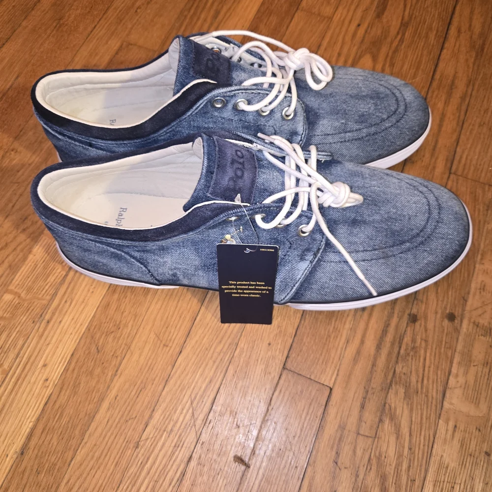 Polo by Ralph Lauren Men's Denim-Style Boat Shoes - Blue with White Laces